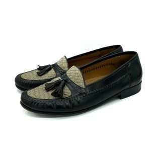Magnanni Black and Beige Woven Tassel Slip-On Loafers